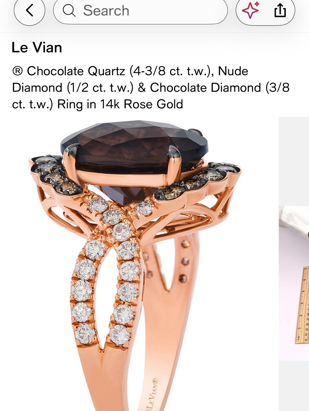 Le Vian Rose Gold Ring with Chocolate Quartz and Nude Diamonds
